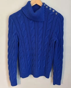 Suéter Lauren Ralph Lauren Mujer M Azul Tejido con Cable Algodón Preppy Dinero Antiguo - Imagen 1 de 8