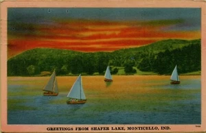 1956 Greetings From Shafer Lake Sailboats Monticello Indiana IN Postcard B33 - Picture 1 of 2