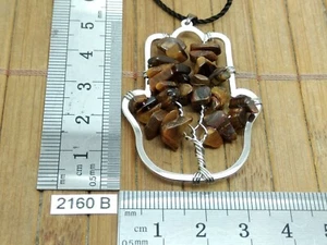 Pendentif Hamsa + Arbre de Vie en OEIL DE TIGRE + cordon - main de fatma reiki - Picture 1 of 2