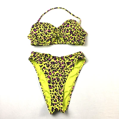 Bikini Victoria’s Secret Estampado Leopardo Amarillo Neón 34A Parte Superior Pierna Alta Parte Inferior S NUEVO Foto 1 de 4