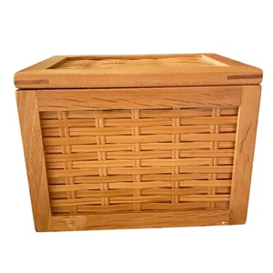Wooden woven recipe box trinket box dresser tabletop box basket weave - Picture 1 of 10
