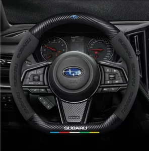 15" PU Leather+Carbon fiber Steering Wheel Cover For 1968-2025 Subaru All Cars - Picture 1 of 9