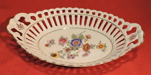 NICE SCHUMANN BAVARIA RETICULATED PORCELAIN CHINA CANDY DISH 1918 FLORAL PATTERN - Picture 1 of 7
