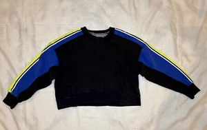 Free People Felpa Navy con Strisce sulle Spalle Cropped Felpa Tg Media - Foto 1 di 9