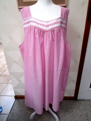 CAMISÓN CROFT&BARROW-ROSA/BLANCO-RAYAS-SIN MANGAS-CUADRADO-CUELLO-TALLA-1X-NUEVO CON ETIQUETAS Foto 1 de 3