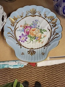 LIMOGES LARGE SHELL SHAPED CABBAGE ROSE FLORAL BOUQUET SERVING PLATE  - Picture 1 of 4