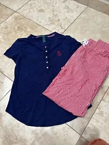 Nuovo pigiama a righe Ralph Lauren Il Pellicano blu con rosso taglia S - Foto 1 di 7