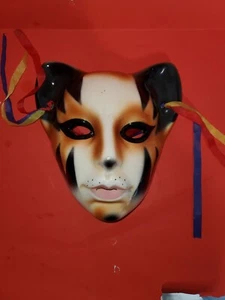 About Face Clay Cats Woman Art Mask Wall Decor Mardi Gras Theater Ceramic Liones - Picture 1 of 6