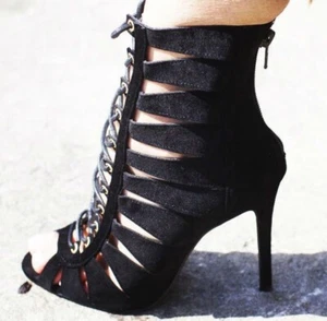 Shoe Republic LA Suede Lace Up Heeled Ankle Boots Size 7 Zipper in the Back - Picture 1 of 4