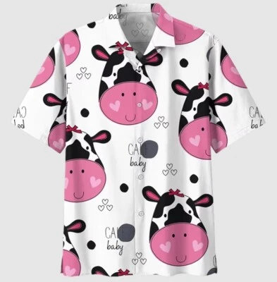 Мультфильм корова гавайская рубашка для мужчин женщин 3D напечатано животное пляж блузка лацкан 2 - Изображение 1 из 4