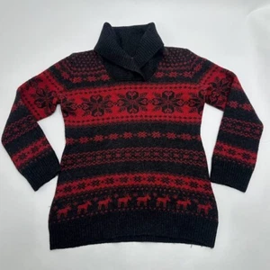 Krimson Klover Sweater Girls L Large 100% Merino Wool Red Black Moose Snowflake - Picture 1 of 8