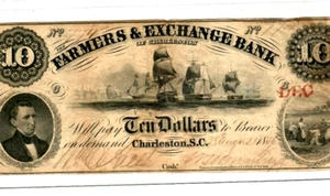 $10 "FARMERS & EXCHANGE BANK" (REDBACK) 1800'S $10 "FARMERS & EXCHANGE" NICE!! - Picture 1 of 3