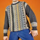 Vintage Funky Pattern Knit Sweater Striped Geometric Nordic Aztec Retro Jumper