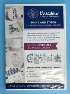 Threaders Print And Stitch Celebration And Floral CD-ROM Crafter's Companion NEW - Picture 1 of 2