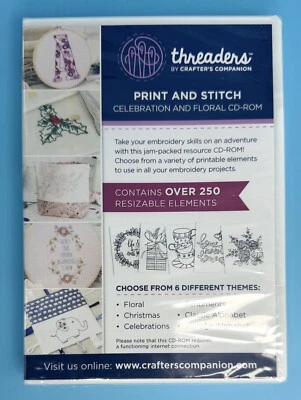 Threaders Print And Stitch Celebration And Floral CD-ROM Crafter's Companion NEW - Image 1 of 2