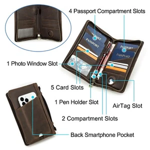 US Stock Men RFID Leather Clutch Bag Wallet AirTag Card 4 Passport Slot Pochette - Picture 1 of 9