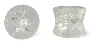Pair Clear Cracked Glass Plugs Gauges - Picture 1 of 1