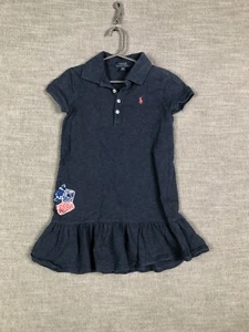 Polo Ralph Lauren Shirt Dress Girls 6x Blue Gray Mesh Small Pony Logo Ruffles - Picture 1 of 10
