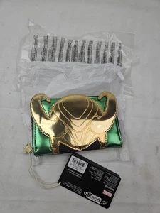 LOUNGEFLY MARVEL LOKI CLASSIC ZIP AROUND METALLIC SHINE GELDBÖRSE ARMBAND NEU - Bild 1 von 5