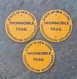 Vintage Schneemobil Trail Blechschilder 3 Stück - NY Conservation Department SELTEN USA - Bild 1 von 5