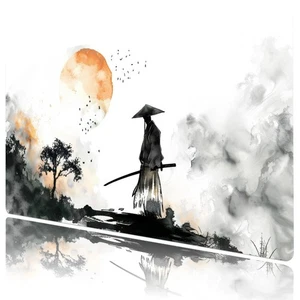 Watercolor Orange Sun Japanese Desk Pad for Keyboard Desk Mat 31.5x15.7 inch - Picture 1 of 6