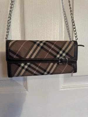 Бумажник подлинный Burberry коричневый чек на цепочке - Изображение 1 из 4