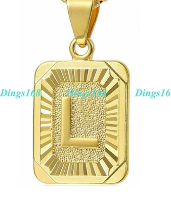 Colgante de barra lisa "L" letra alfabeto hipoalergénico relleno de oro de 18 quilates + collar Foto 1 de 3