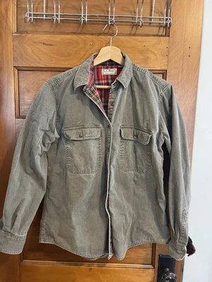 Mujer LL Frijol Franela Forrada Botón Verde Oliva Plumón Talla Mediana De Colección Foto 1 de 4