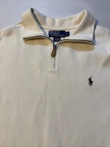 Vintage RALPH LAUREN POLO SWEATER PULLOVER 1/4 ZIP Ivory  RIBBED COLLARED SIZE L - Picture 1 of 5