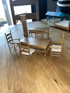 Vintage Wooden Dolls House Furniture Bundle Dining Chairs Tables - Picture 1 of 3