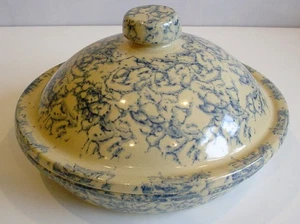 Hermoso plato de pastel cubierto de esponja azul Roseville Robinson Ransbottom de colección - Imagen 1 de 5