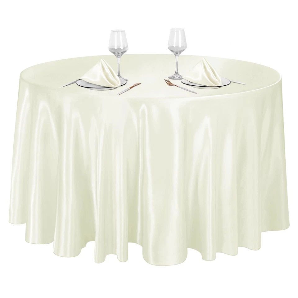 Manteles redondos de satén de 120 pulgadas con recubrimiento de marfil cubierta de mesa redonda de satén Brig... Foto 1 de 4