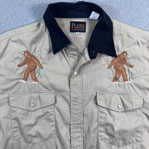 Plains Western Wear Shirt Pearl Snap Mens XL Brown Sasquatch Big Foot VTG - Picture 1 of 10