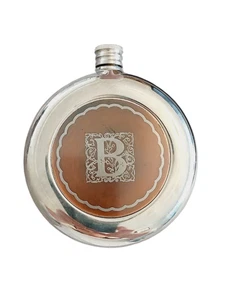 Vintage Round Hip Flask – Silver-Tone Metal – Monogrammed “B” – Screw Cap - Picture 1 of 5
