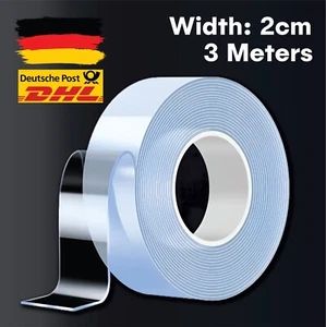 Doppelseitiges Klebeband Extra Stark Transparent Wasserfest Nano Tape Band 3m - Bild 1 von 15