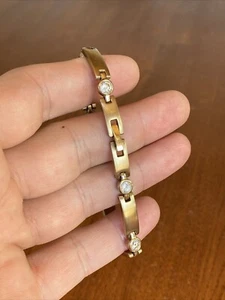 Vtg 6mm Speidel Gold Stainless Steel SS Cubic Zirconia CZ Stone Bracelet 7.25" - Picture 1 of 24