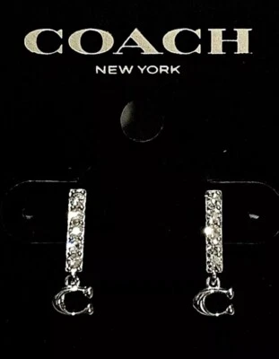 PENDIENTES COACH Oro Rosa LOGO Pave Cristal Barra Tachuelas #91446 Nuevos con Etiquetas Foto 1 de 3