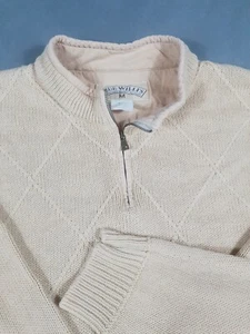 Blue Willis Jumper Mens XL Beige Yellow 1/4 Zip Sweater Jacket 90s Vtg Denmark  - Picture 1 of 11