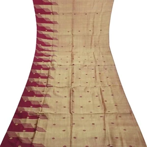 Vintage Brown 100% Pure Silk Handwoven Sari Remnant 5YD Craft Fabric Silk Scrap - Picture 1 of 4