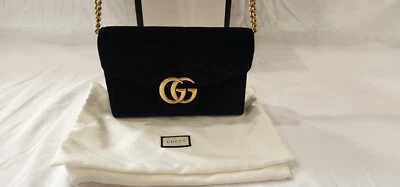 NUEVO GUCCI GG Marmont Matelassé Negro Terciopelo Cartera con Cadena/Bolso Bandolera Foto 1 de 4