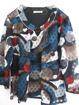 Top/Tunique évasée imprimé graphique blanc/bleu/beige Marque Christine Laure 46 - Photo 1/4