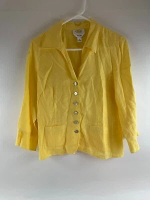 Talbots Blazer Women's Size 10 Yellow Button Up Long Sleeve Irish Linen Pockets - Image 1 of 4