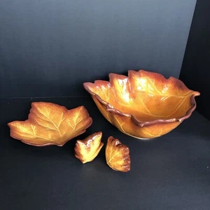 Maple Leaf Serving Bowl Better Homes and Gardens Fall w/ Plate & Shakers! - Picture 1 of 12
