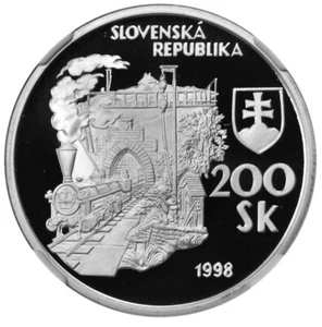 SLOVAKIA 200 Korun 1998 NGC PF69 UC'150th Anniversary 1st Railroad'Free Shipping - Picture 1 of 3