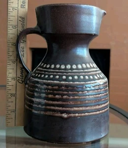 Vtg Wilhelm Kagel Art Pottery Vase Pitcher Jug Handle West German Brown Matte - Picture 1 of 23