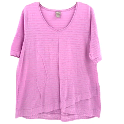 Chico's Striped Short Sleeve Scoop Neck High Low Pullover Shirt Women's XL Pink - Image 1 of 4
