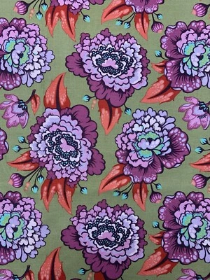 Tula Pink Fabric Elizabeth Astraea Plum Floral Purple Green By The Half Yard - Image 1 of 3