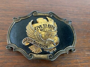 Vintage 1978 RainTree Harley Davidson Gürtelschnalle gold schwarz Motorradgurt - Bild 1 von 3