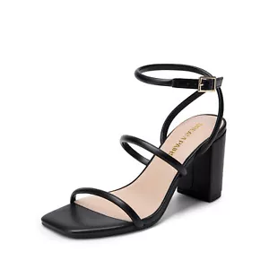 Women Heels Open Toe Strappy Ankle Strap Block High Wedding Heeled Sandals - Picture 1 of 49