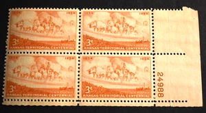 1954 US Scott #1061 Plate Block - 3 Cent Kansas - MNH/OG/VF - Picture 1 of 2